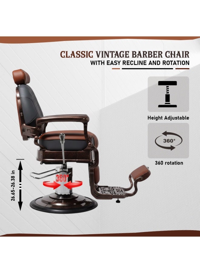 vintage Professional Hydraulic Barber Chair with Reclining Backrest | Heavy-Duty Salon Hair Cutting Chair | Adjustable Headrest, Footrest & Armrests | Premium PU Leather, Classic Vintage Design - Image 4